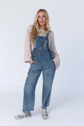 High Hopes Straight Leg Overalls - Washed Denim