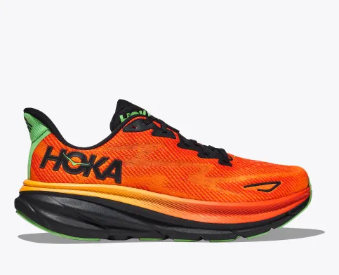 Hoka Men’s Clifton 9 Athletic Shoes-Flame/Vibrant Orange