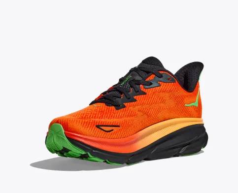 Hoka Men’s Clifton 9 Athletic Shoes-Flame/Vibrant Orange