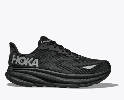 Hoka Women’s Clifton 9 GTX Waterproof Athletic Shoes-Black/Black