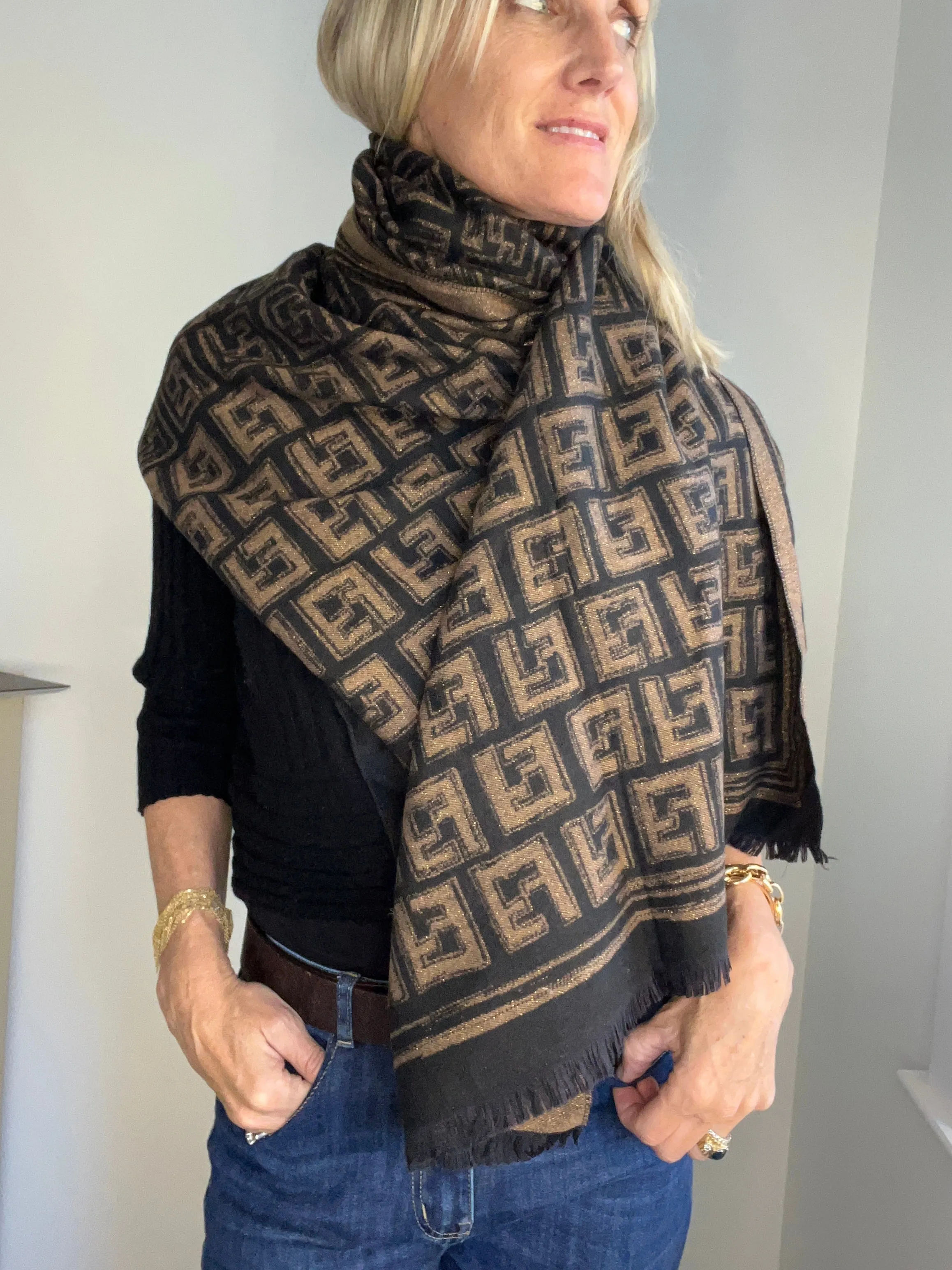 Italian Brown & Black Sparkle Scarf Effie