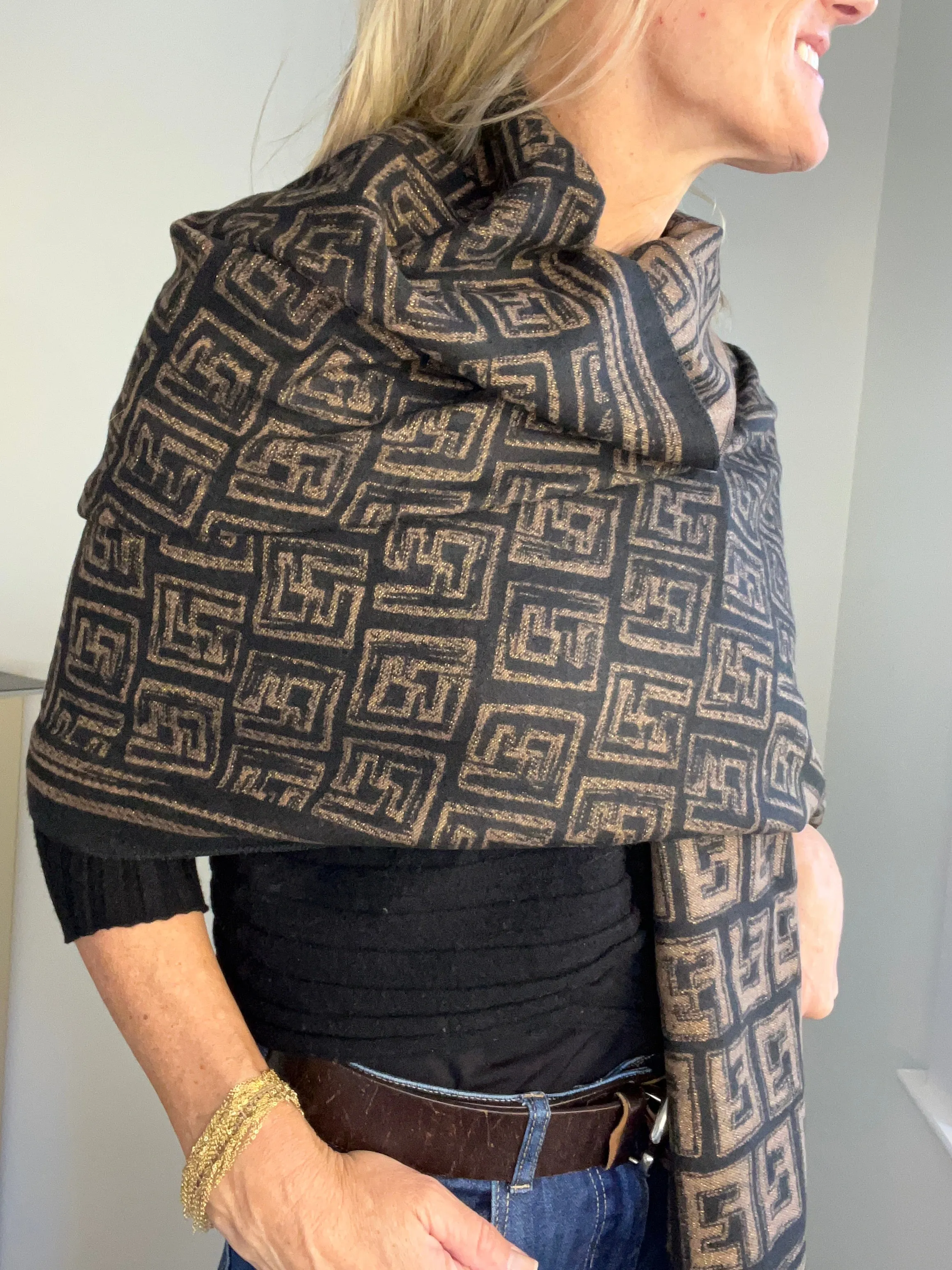 Italian Brown & Black Sparkle Scarf Effie