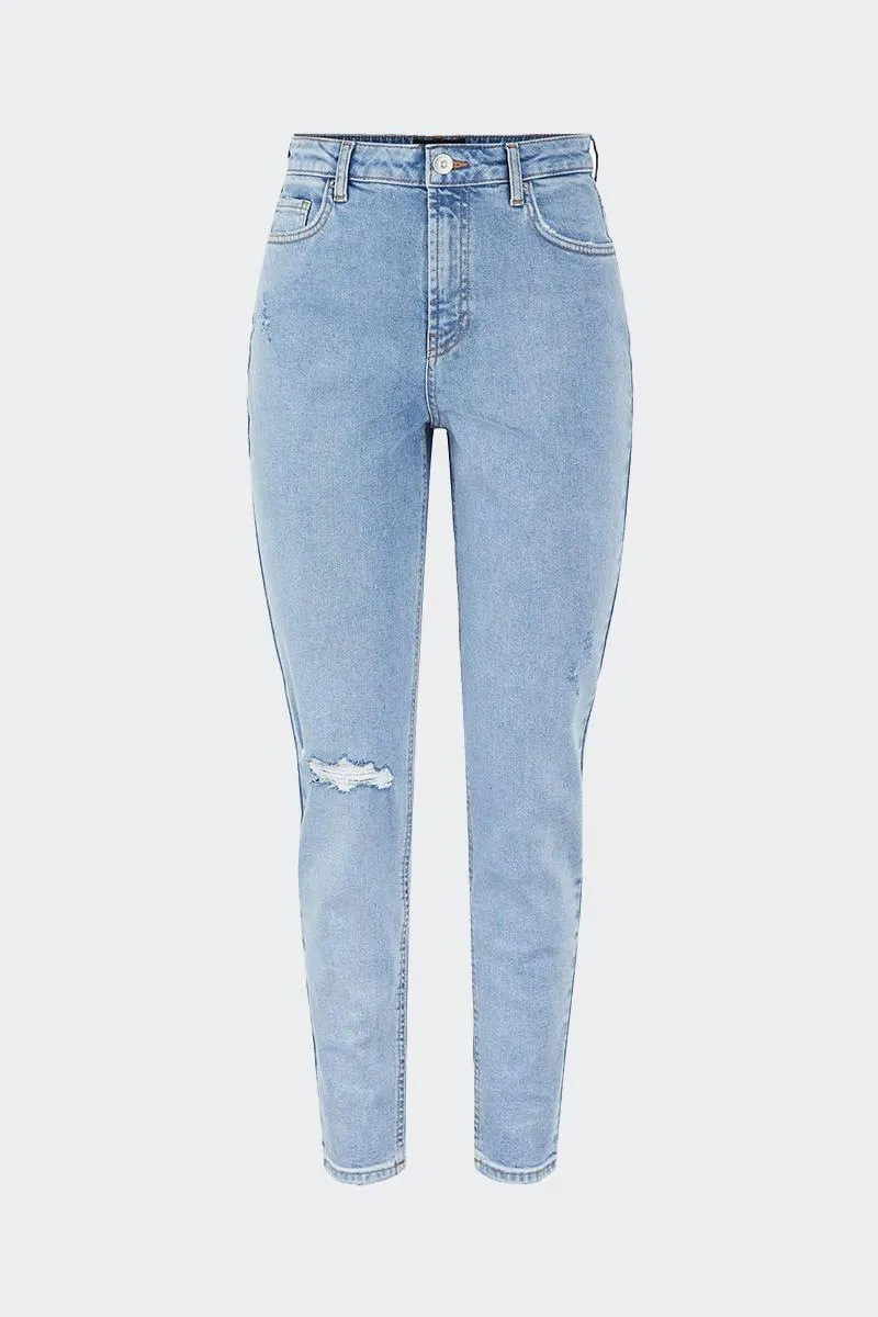 JEANS A VITA ALTA STRAPPATI BLU