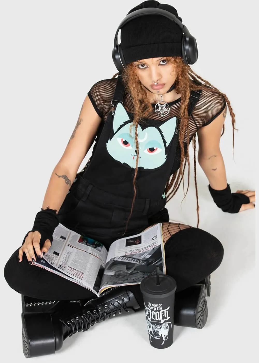 Killstar Little Vampurr Cat Overalls Playsuit Black