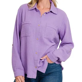 Lenny Linen Button Down Top Lavendar