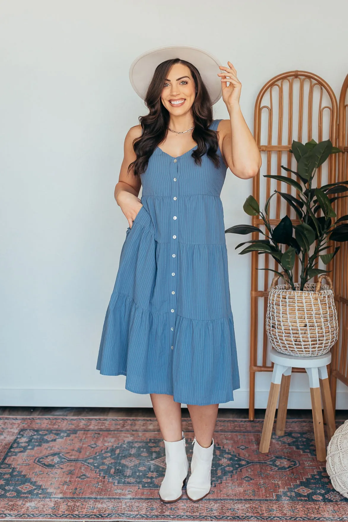 Lighthouse Tiered Button Down Midi Dress