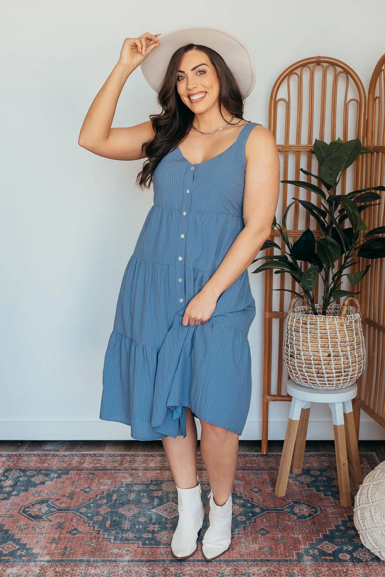 Lighthouse Tiered Button Down Midi Dress