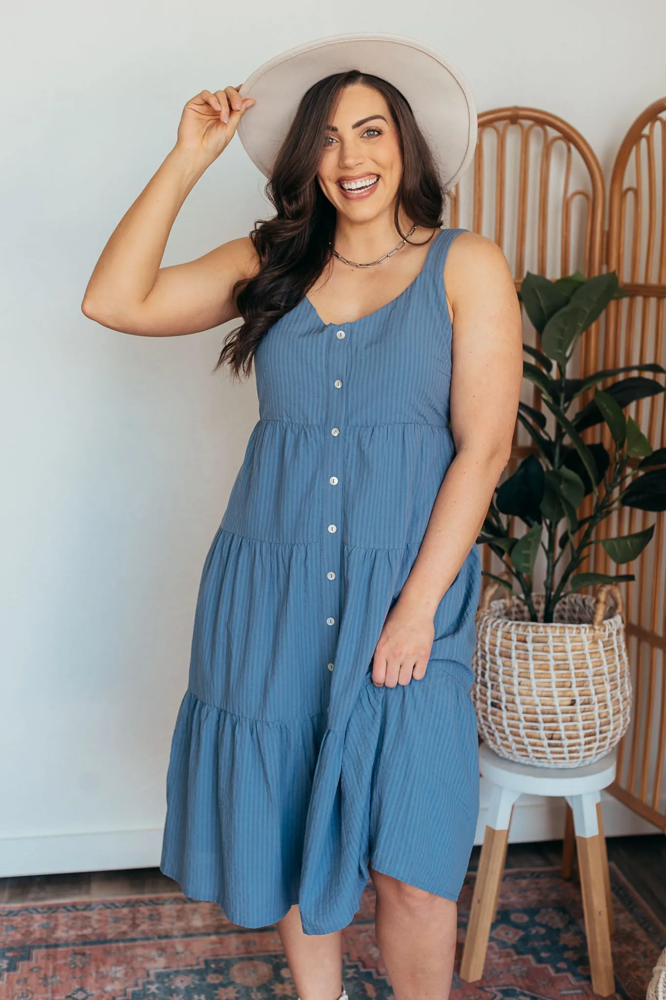 Lighthouse Tiered Button Down Midi Dress