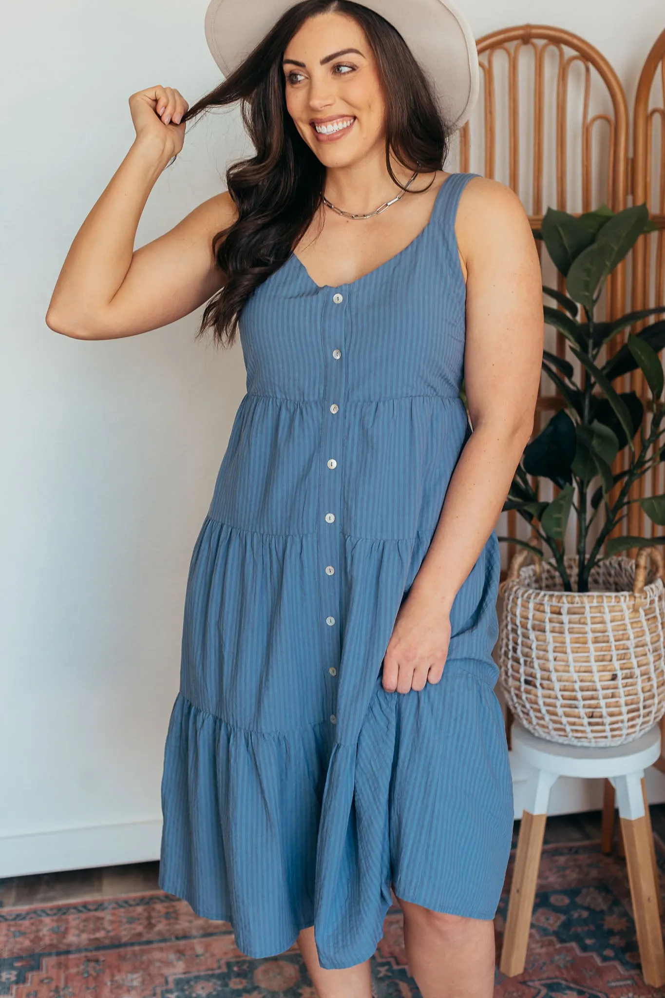 Lighthouse Tiered Button Down Midi Dress