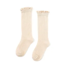 Little Stocking Co. - Vanilla Fancy Lace Top Knee High Socks