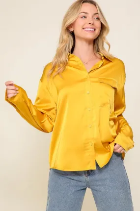 Long Sleeve Satin Button Down Blouse