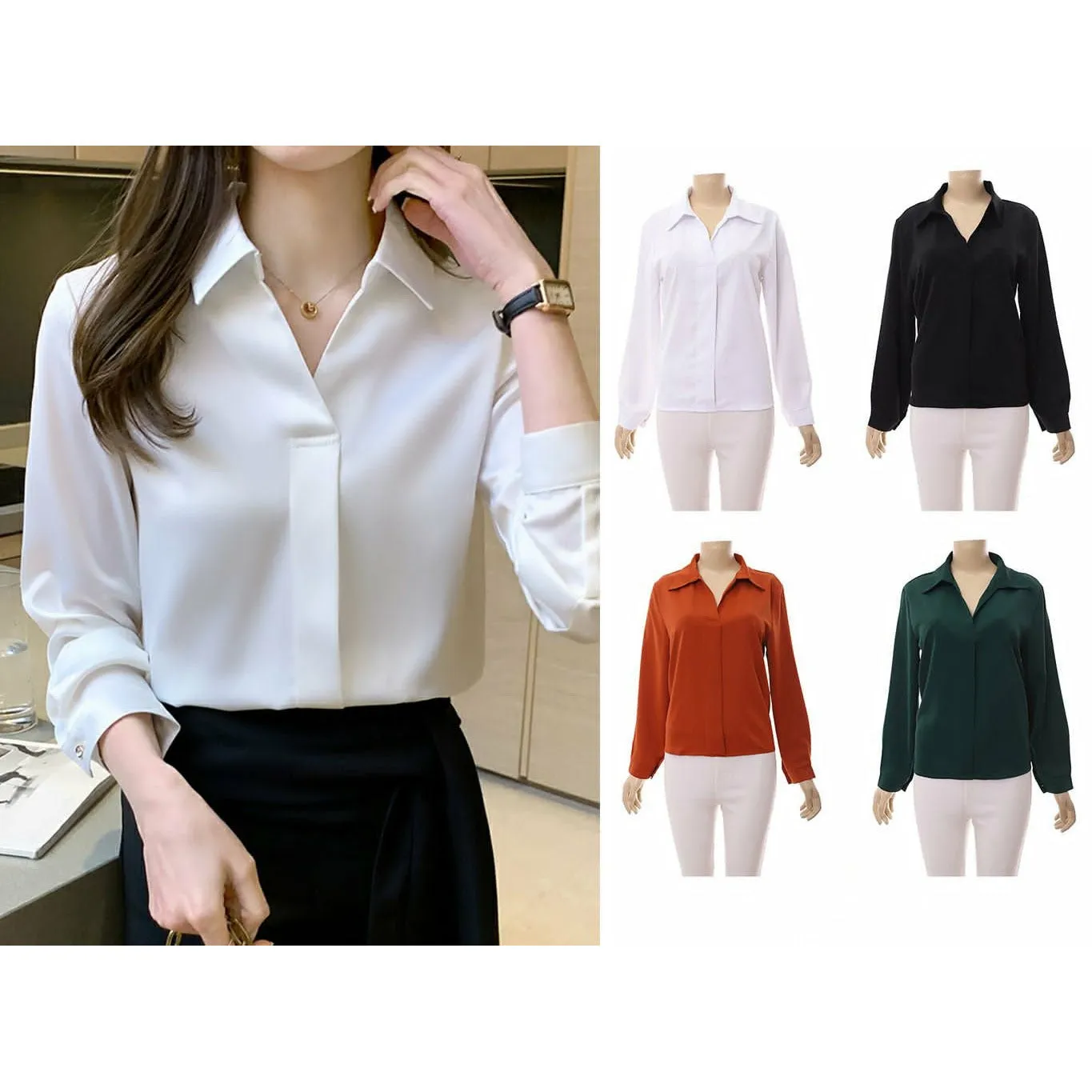 Long Sleeve Turn Down Collar Blouse