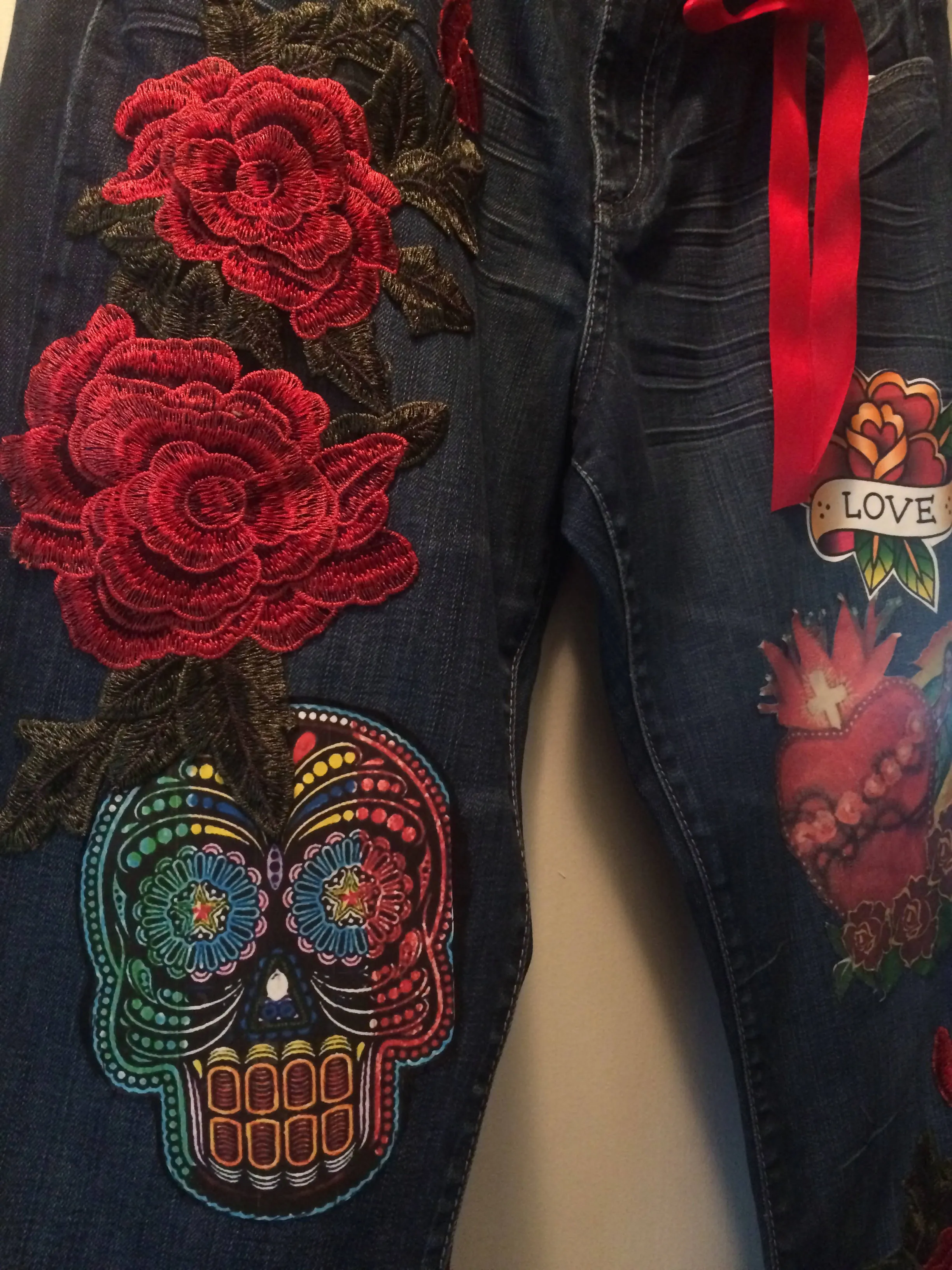 Maggie Devos - Day of the Dead/Love Denim Jeans- Size 16