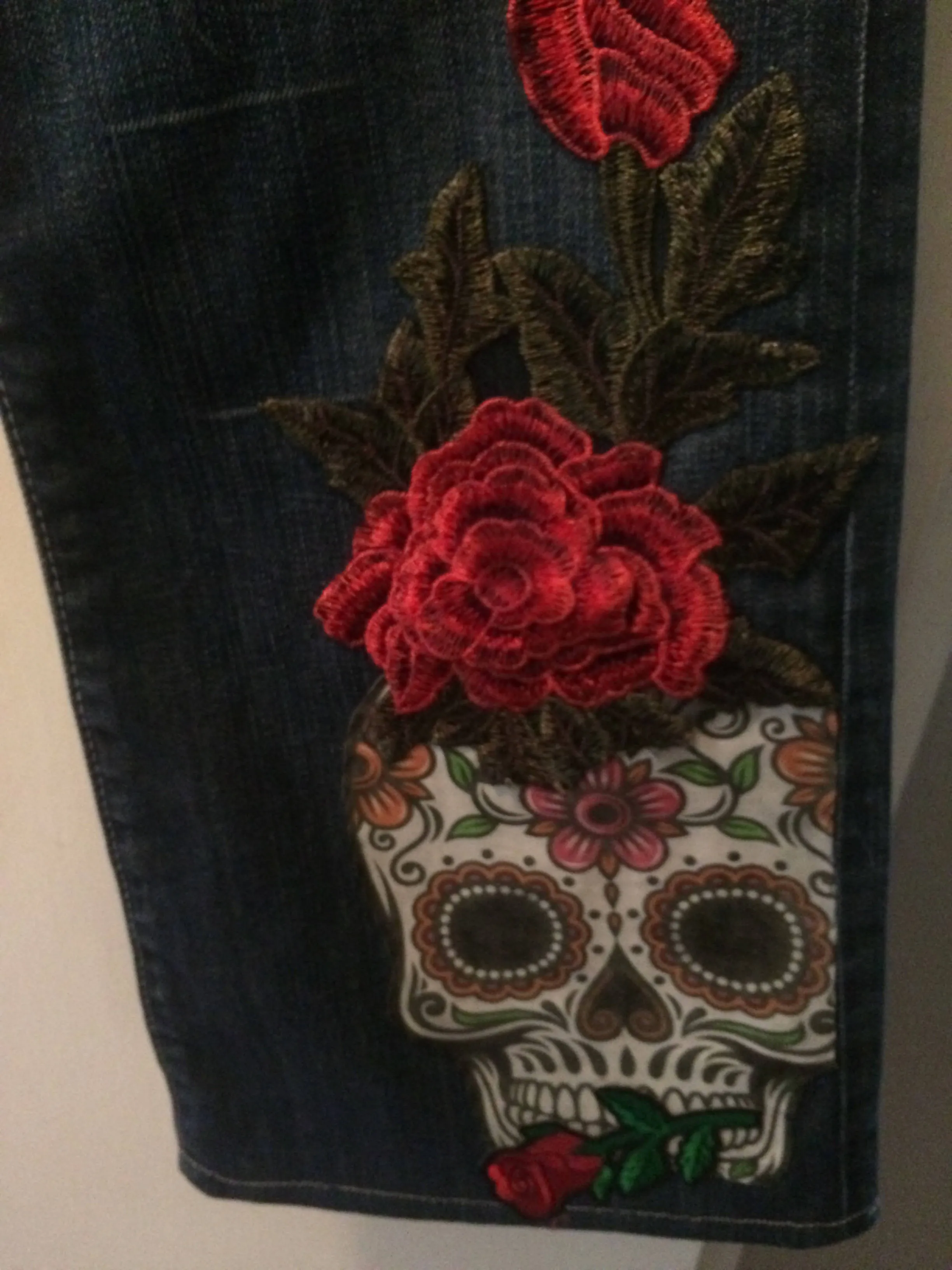 Maggie Devos - Day of the Dead/Love Denim Jeans- Size 16