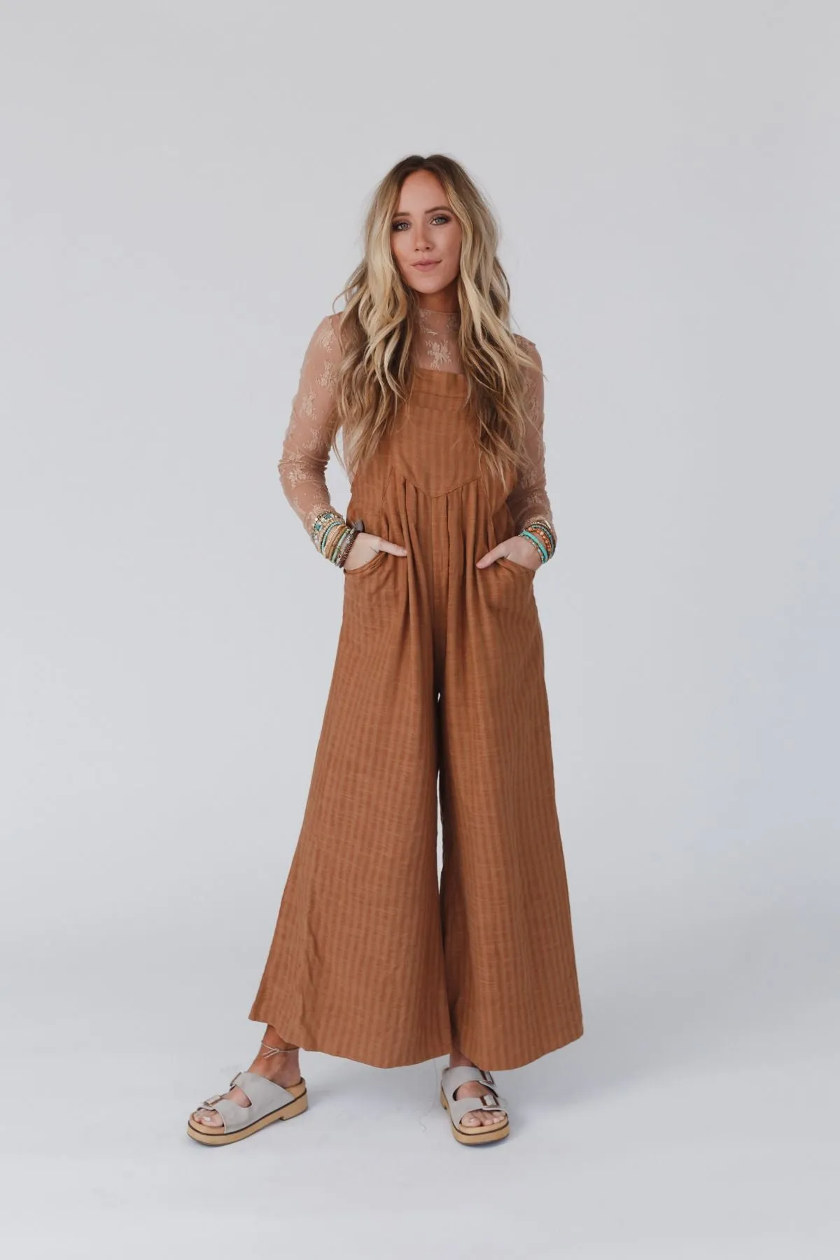 Maribelle Pleated Overalls - Camel