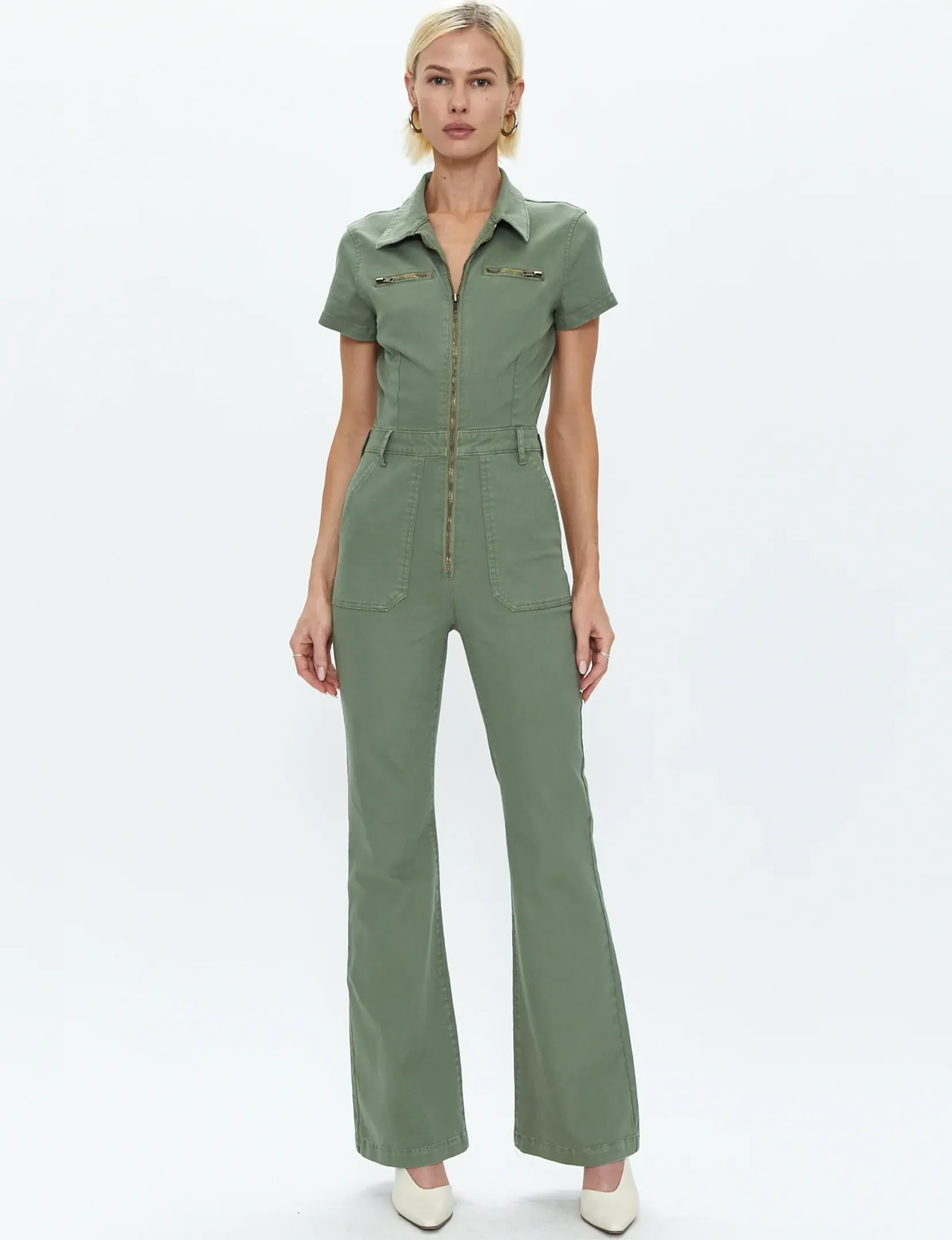 Martina Short Sleeve Flare Jumpsuit, Colonel