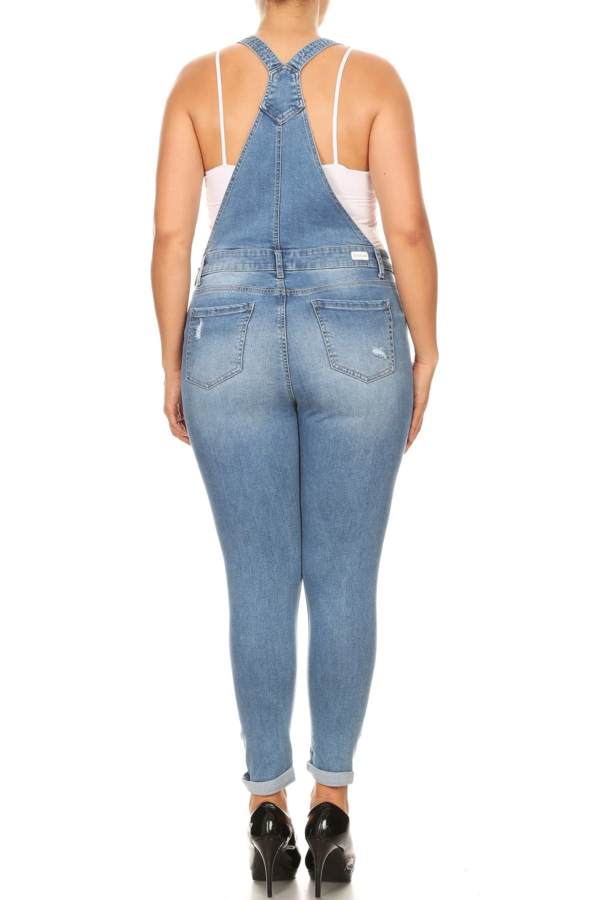 Medium Distressed Denim Overalls - PLUS