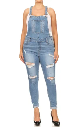 Medium Distressed Denim Overalls - PLUS