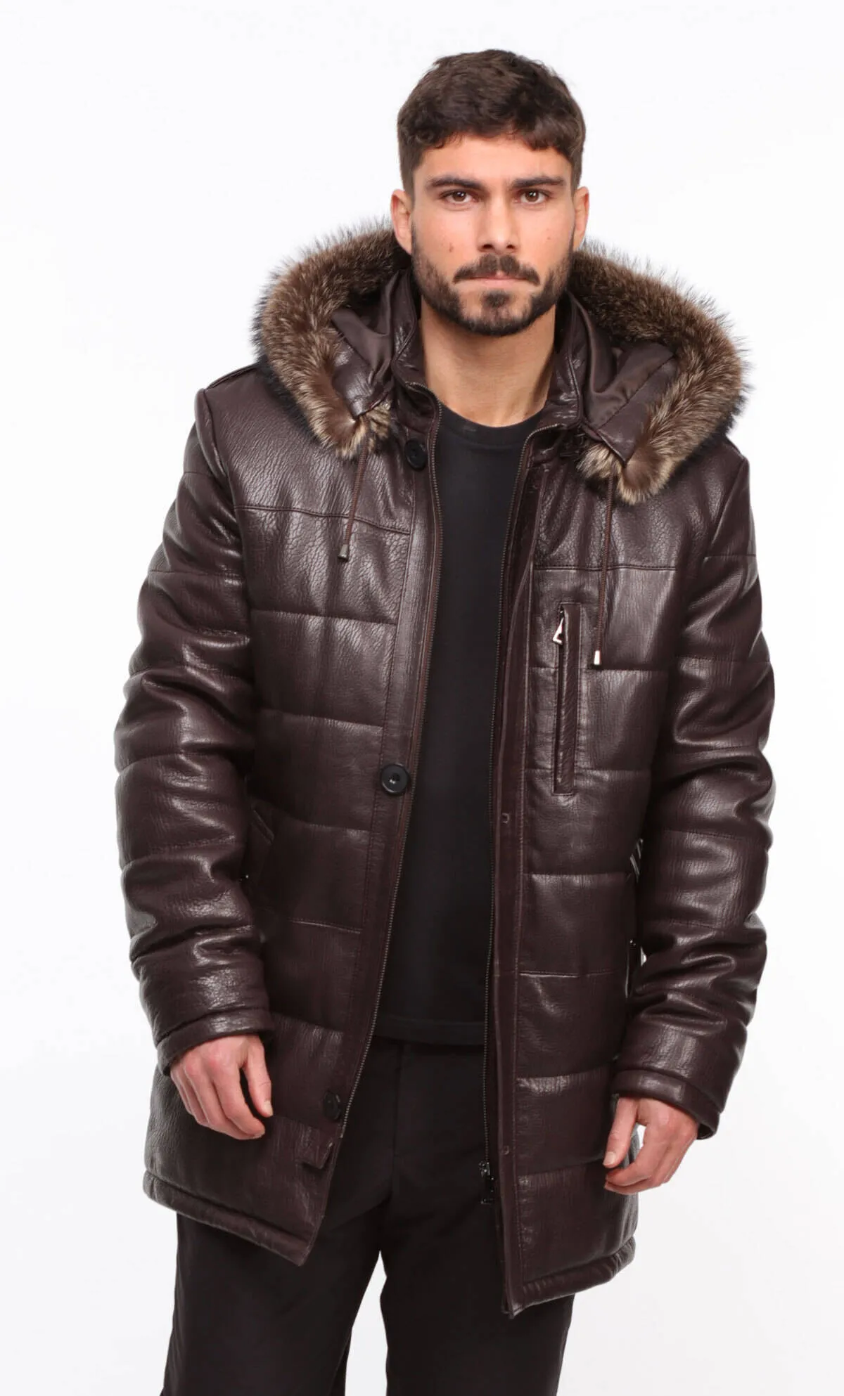 Men's brown leather down jacket \benji\