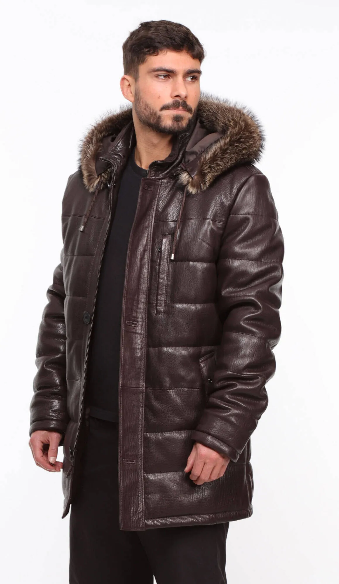 Men's brown leather down jacket \benji\