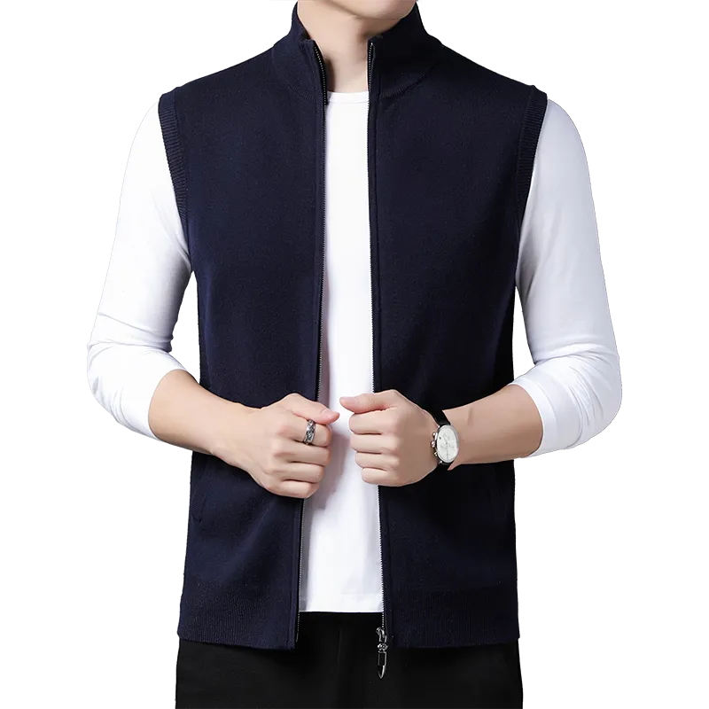 Men's Business Casual Turtleneck Thick Vest Zipper Wool Cardigan