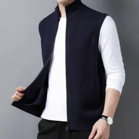 Men's Business Casual Turtleneck Thick Vest Zipper Wool Cardigan