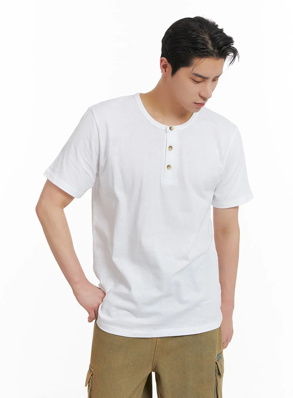 Men's Quarter Button-Up Cotton T-Shirt IA401