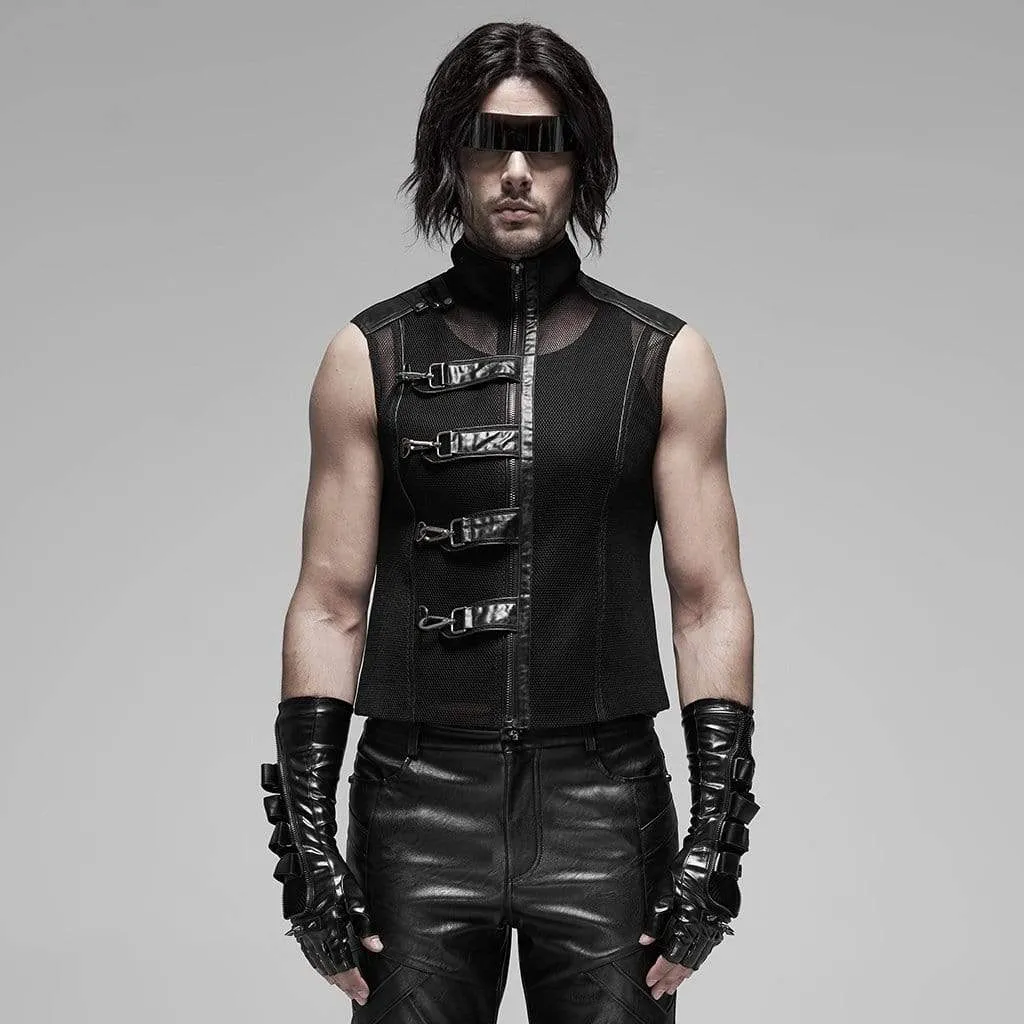 Men's Stand Collar Mesh See-through Vests