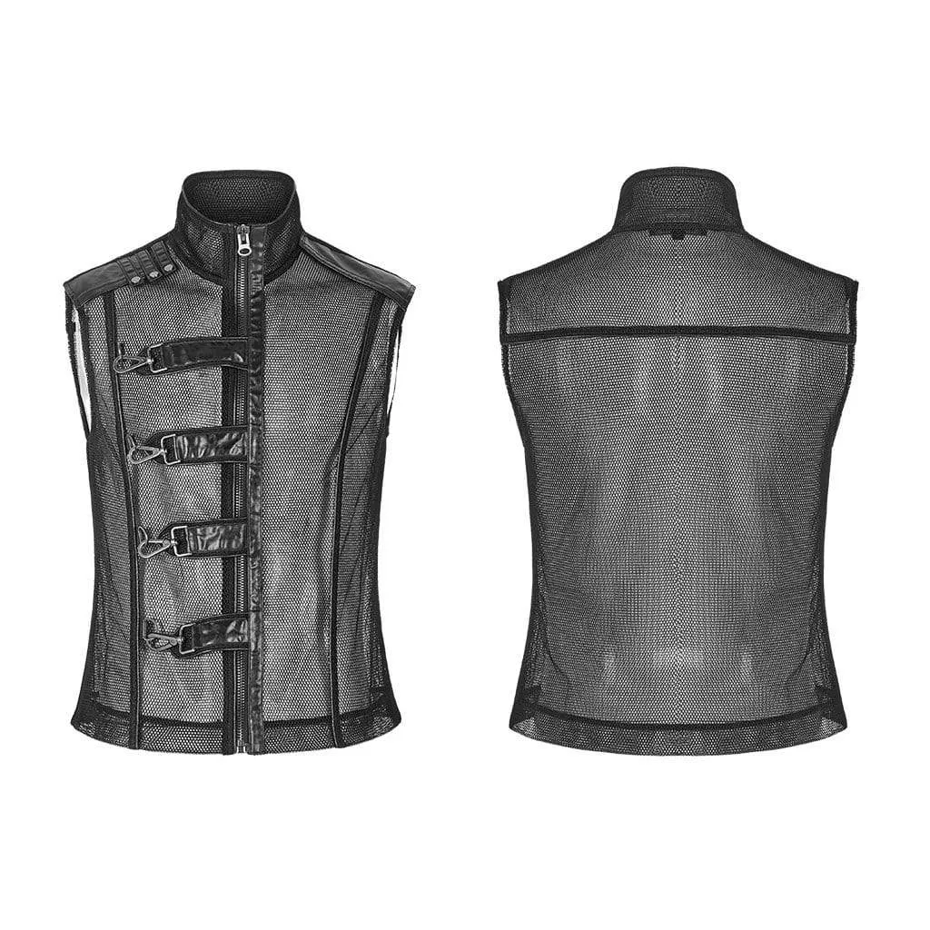 Men's Stand Collar Mesh See-through Vests