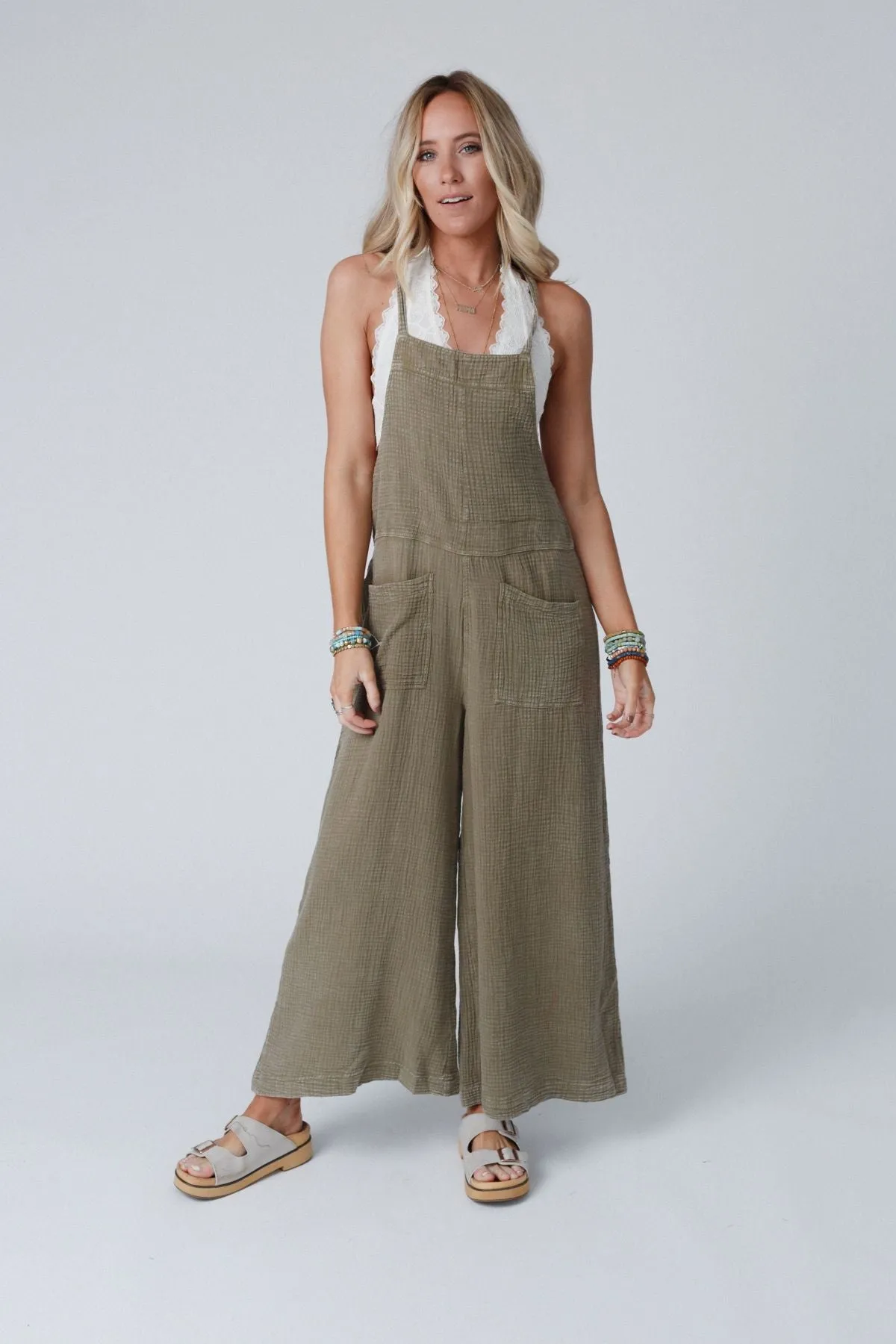 Molly Tie Back Overalls - Faded Olive