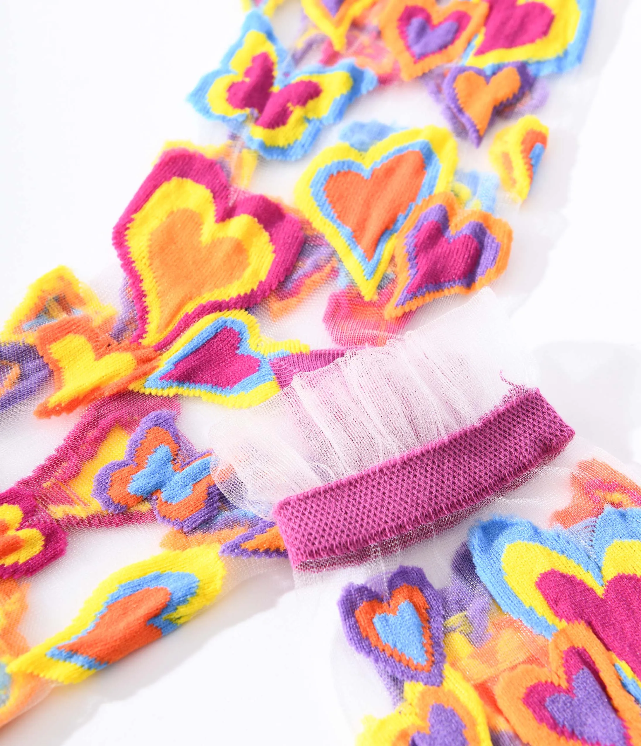 Multicolor Hearts Sheer Ruffle Crew Socks