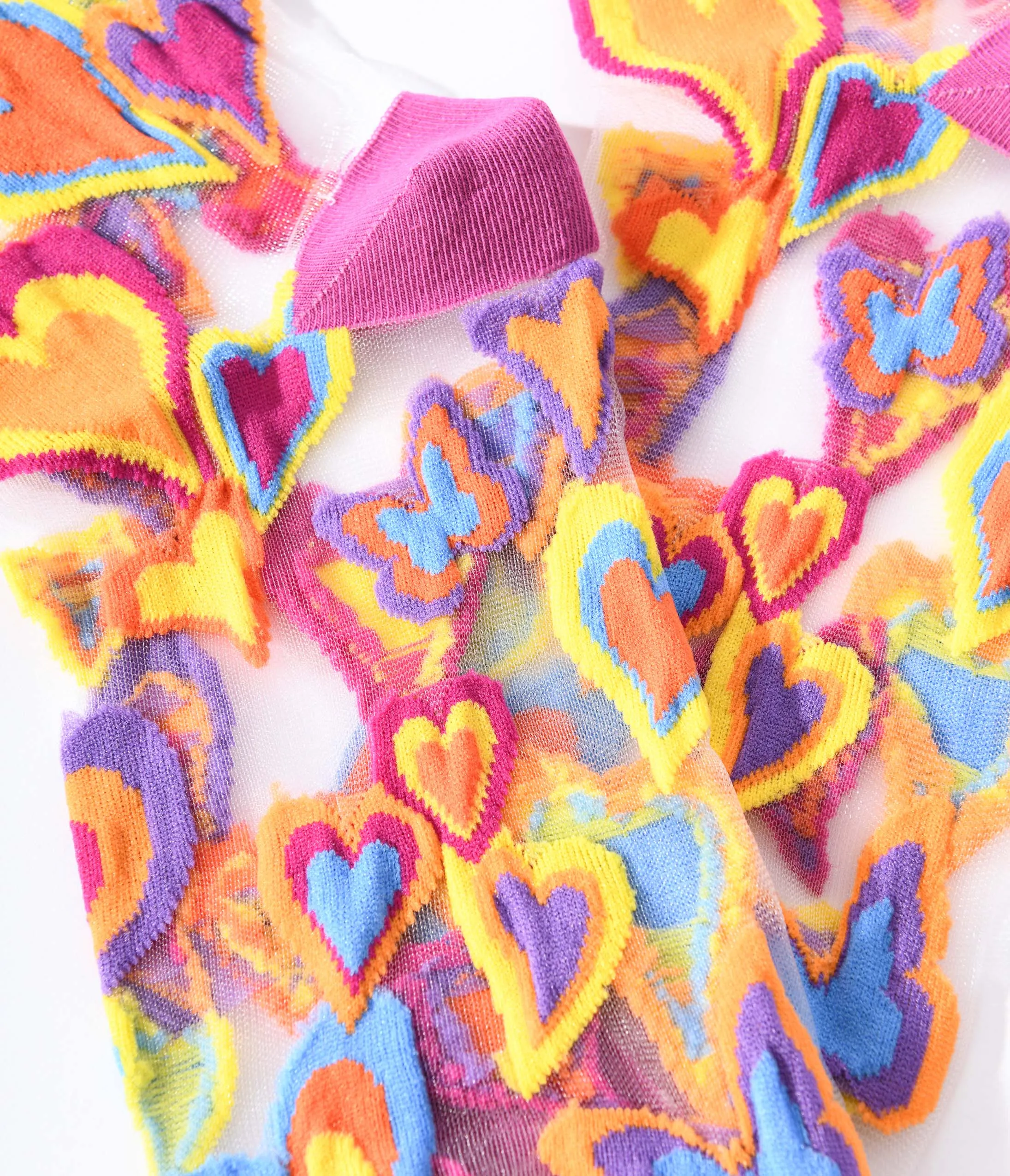 Multicolor Hearts Sheer Ruffle Crew Socks