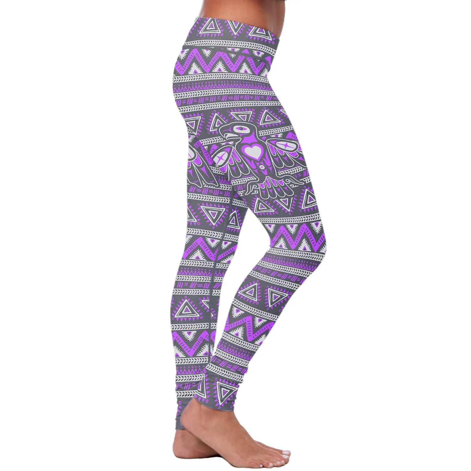 Native Bird Pattern Purple and Gray Leggings