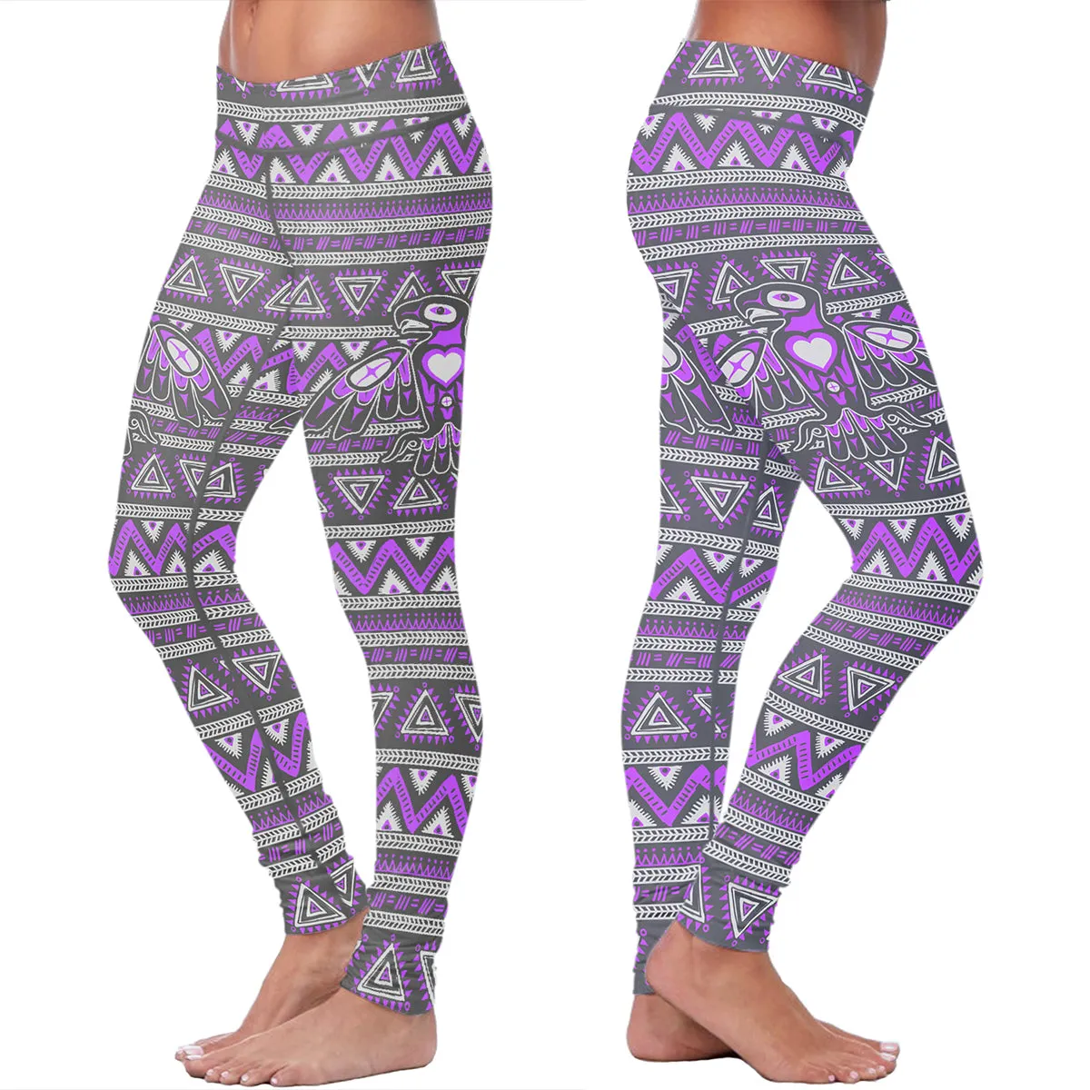 Native Bird Pattern Purple and Gray Leggings