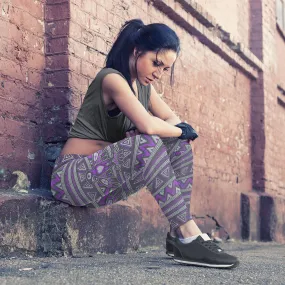 Native Bird Pattern Purple and Gray Leggings