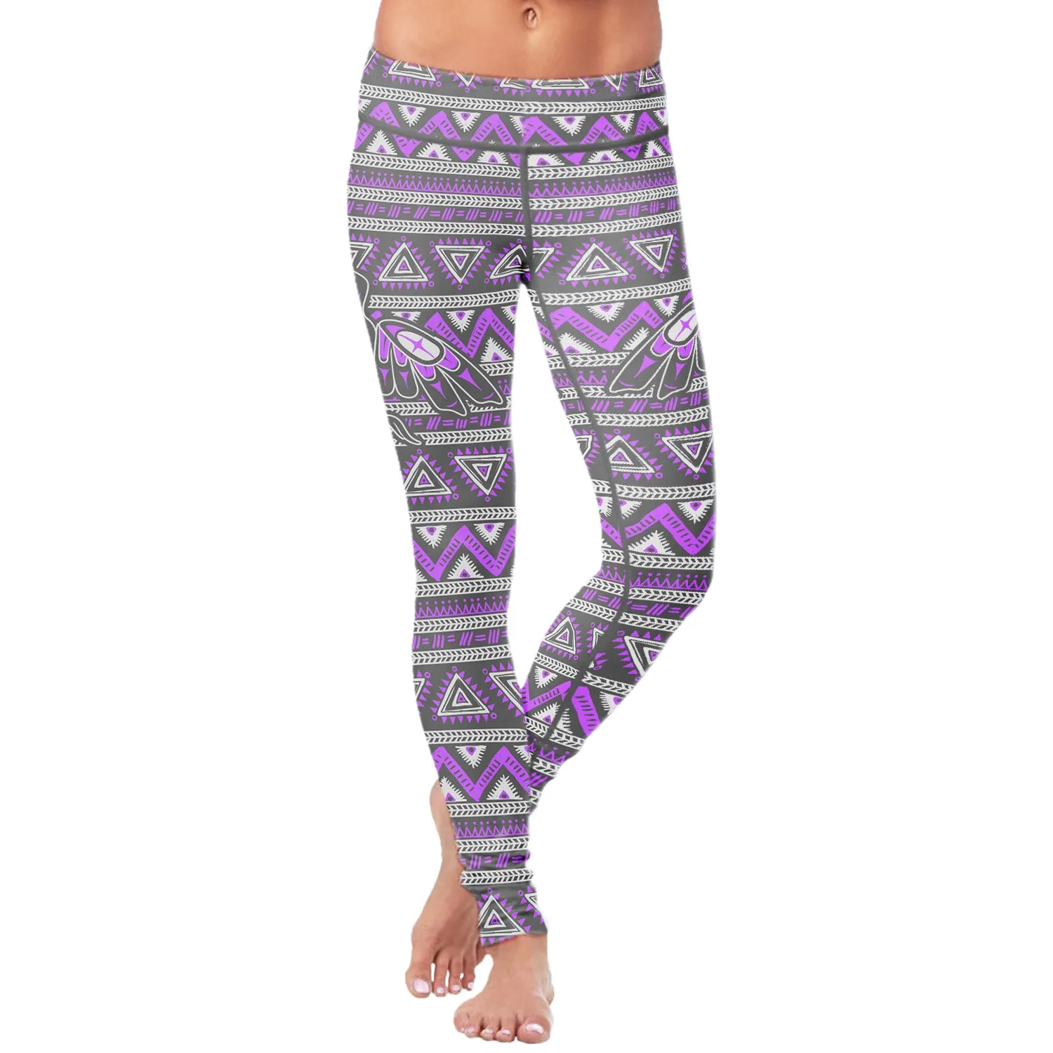 Native Bird Pattern Purple and Gray Leggings