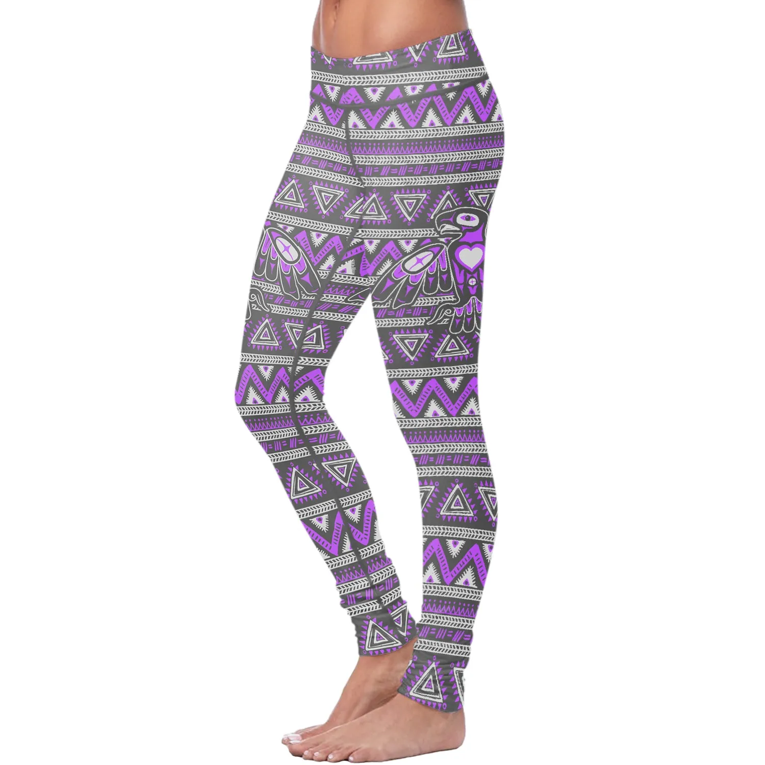 Native Bird Pattern Purple and Gray Leggings