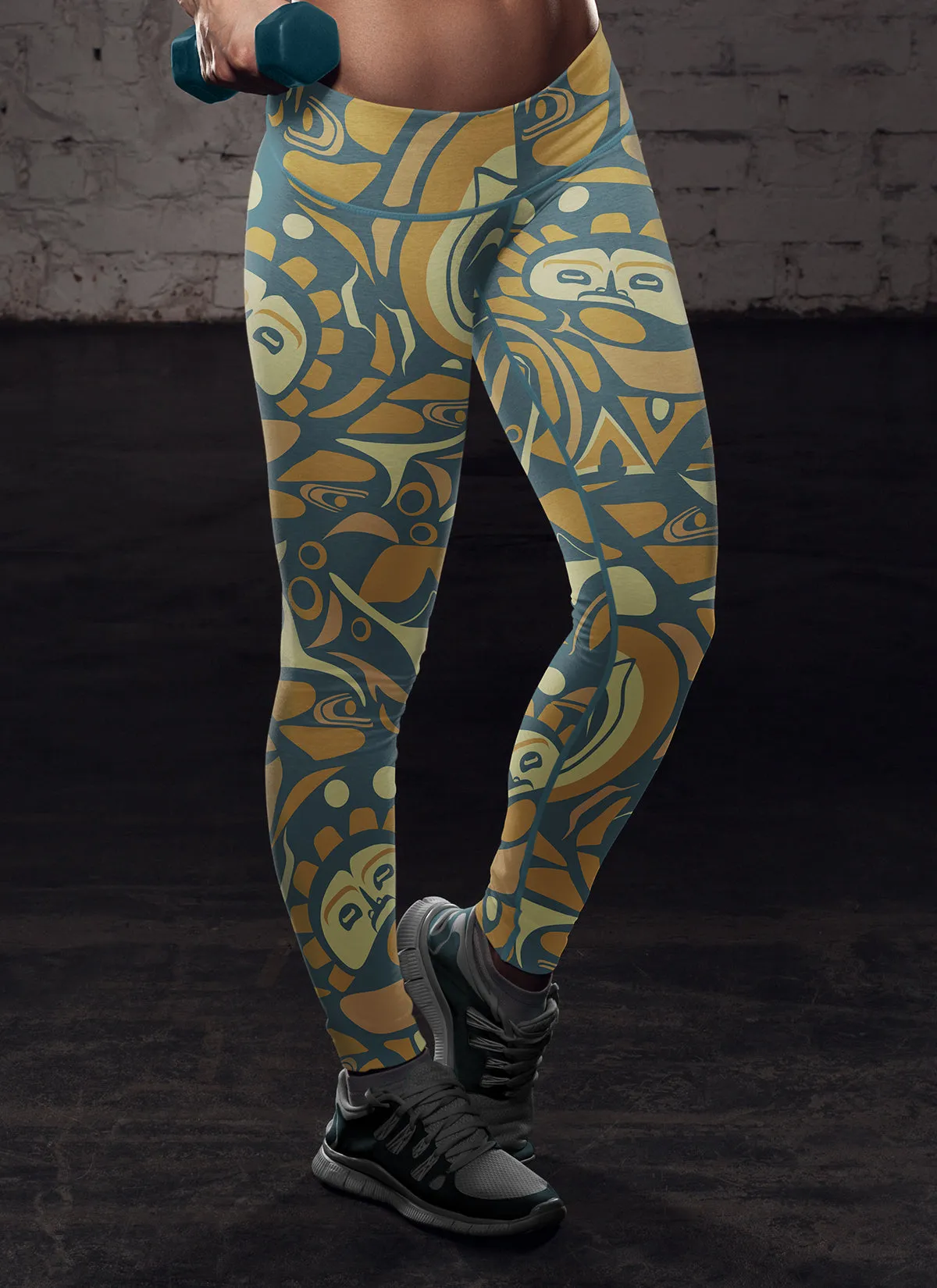 Native Pattern Blue and Orange Leggings