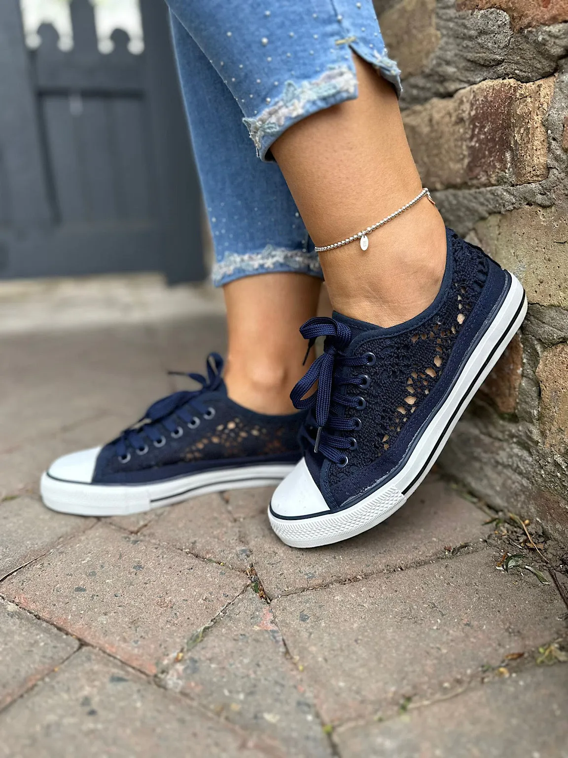 Navy Crochet Trainers Amanda