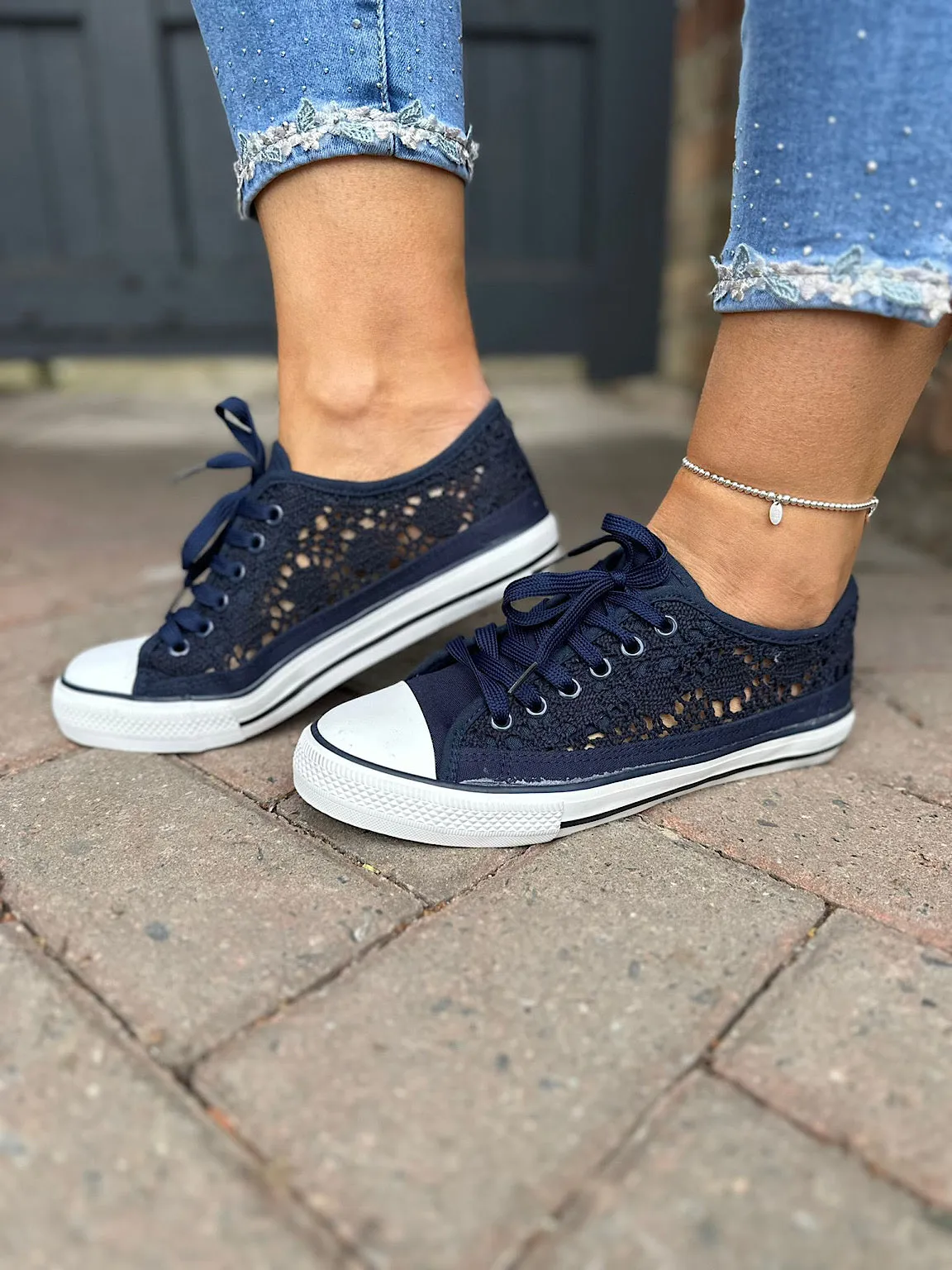 Navy Crochet Trainers Amanda