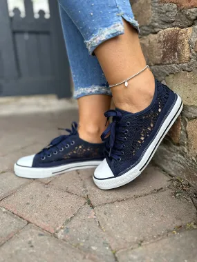 Navy Crochet Trainers Amanda