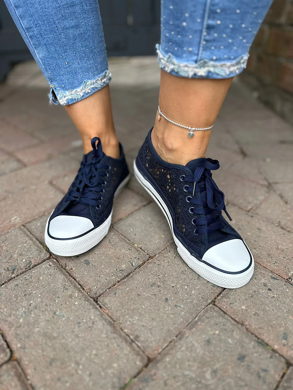 Navy Crochet Trainers Amanda