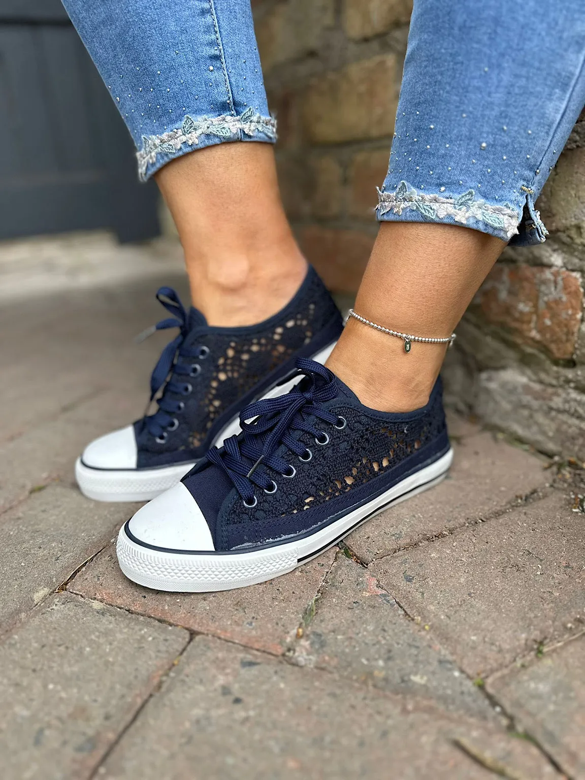 Navy Crochet Trainers Amanda