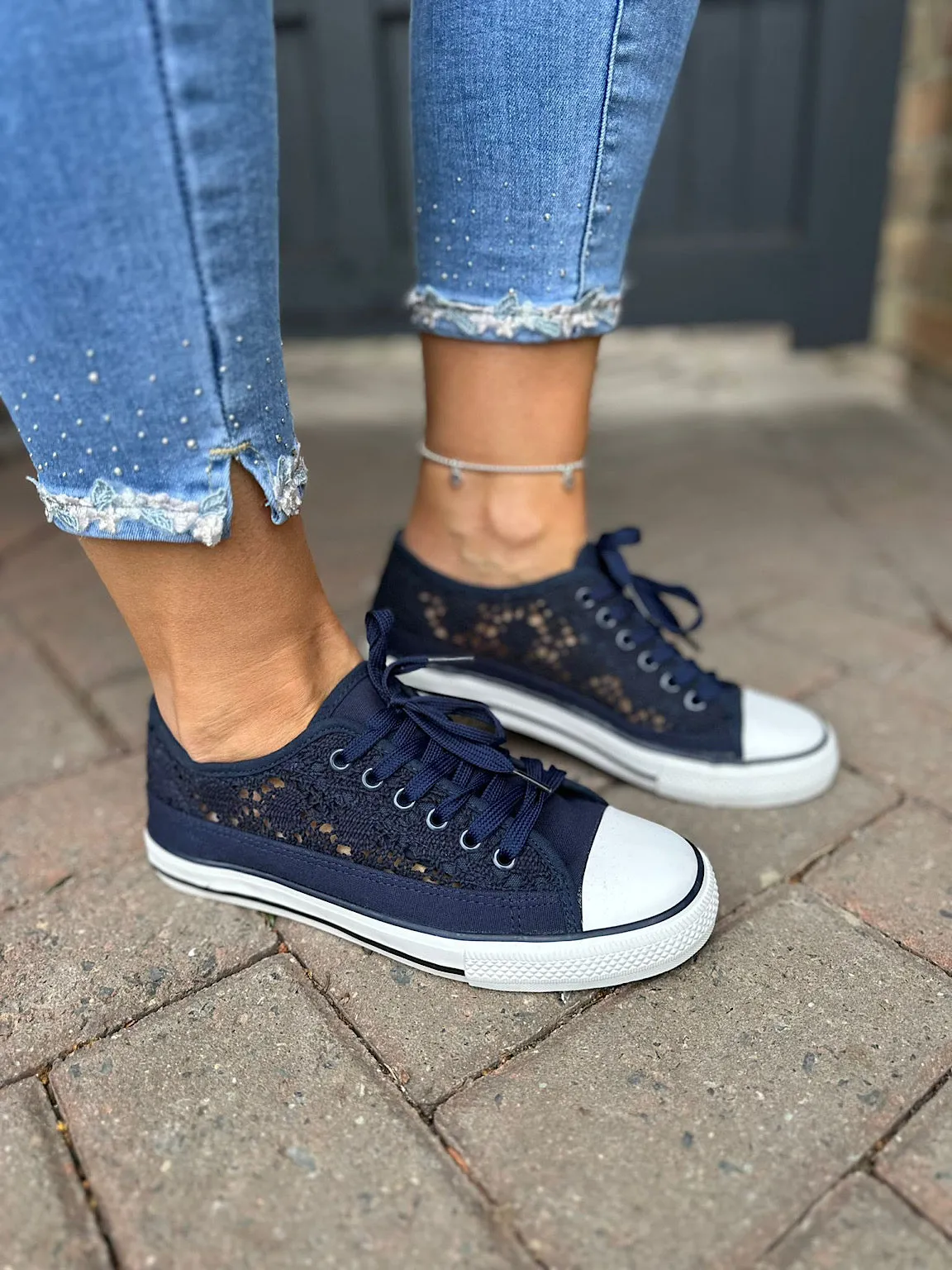 Navy Crochet Trainers Amanda