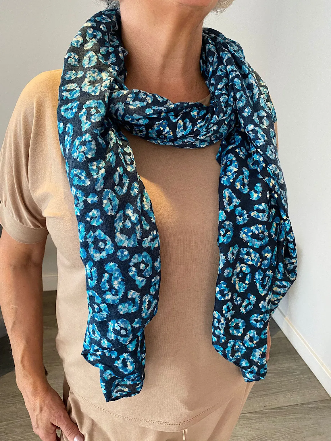 Navy Speckled Leopard Pattern Scarf