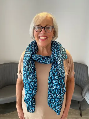 Navy Speckled Leopard Pattern Scarf