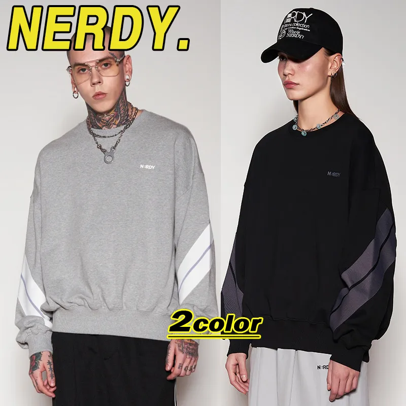 NERDY  |Crew Neck Unisex Street Style Long Sleeves Plain Oversized