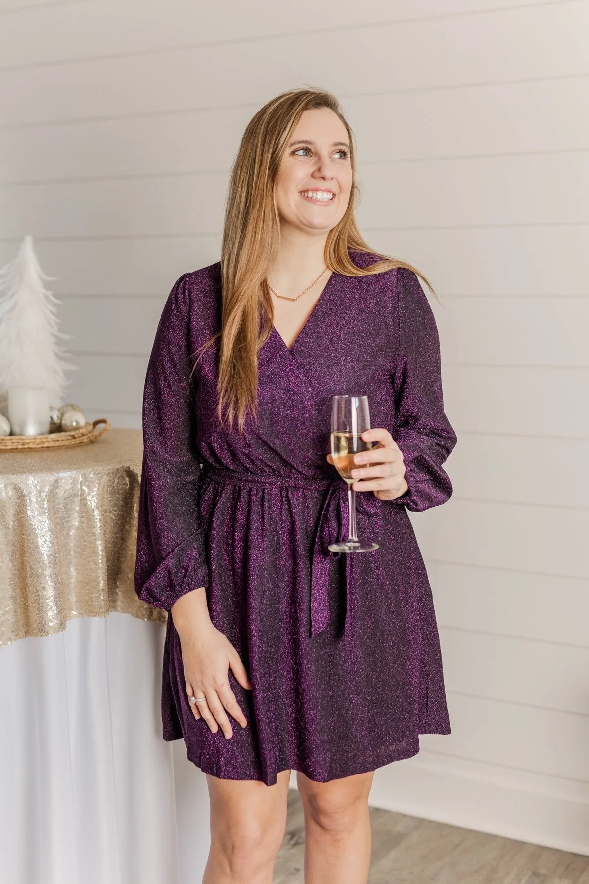 One Last Dance Long Sleeve Dress- Magenta