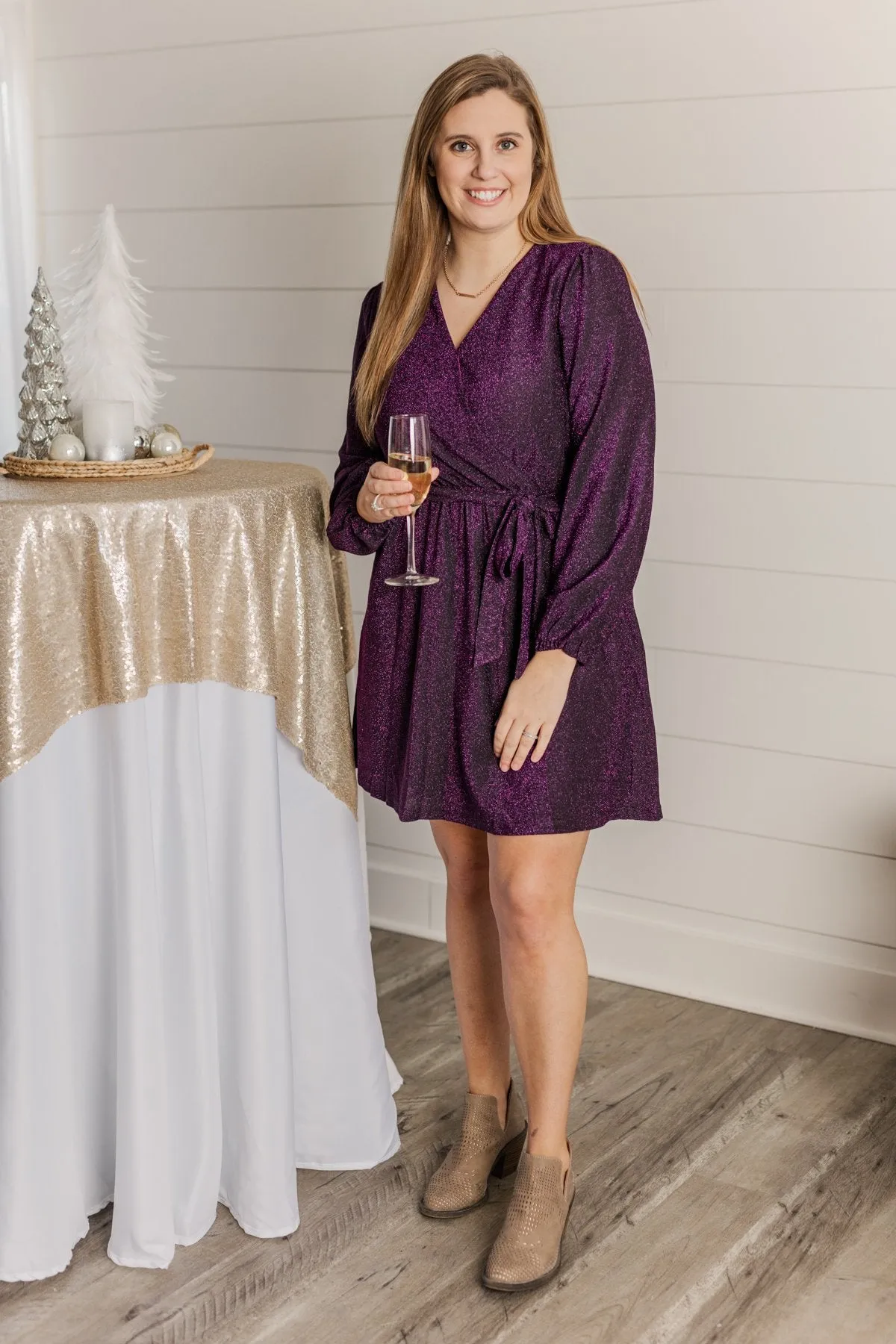 One Last Dance Long Sleeve Dress- Magenta