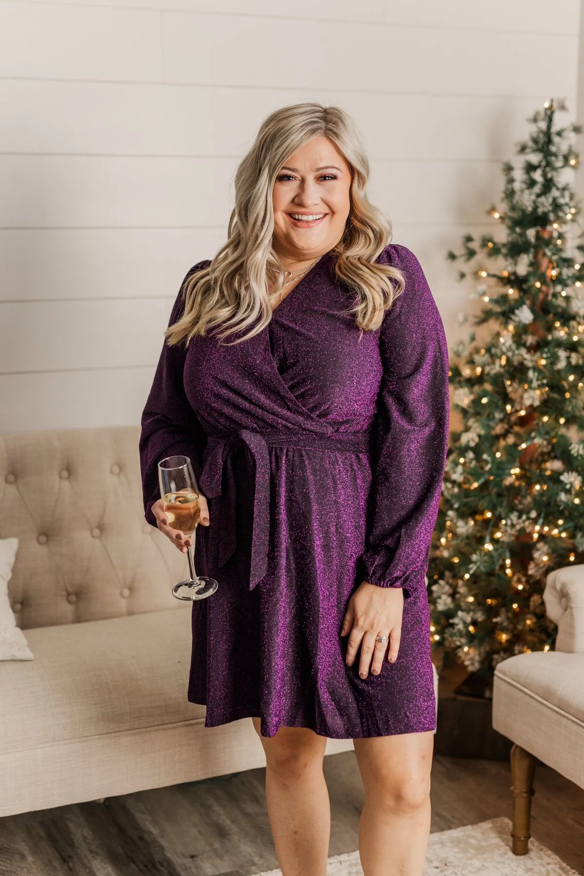 One Last Dance Long Sleeve Dress- Magenta